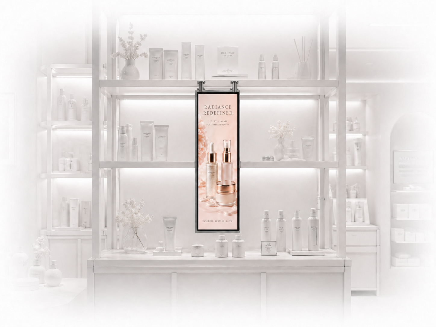 Cosmetics store with vertical Lumic bar display